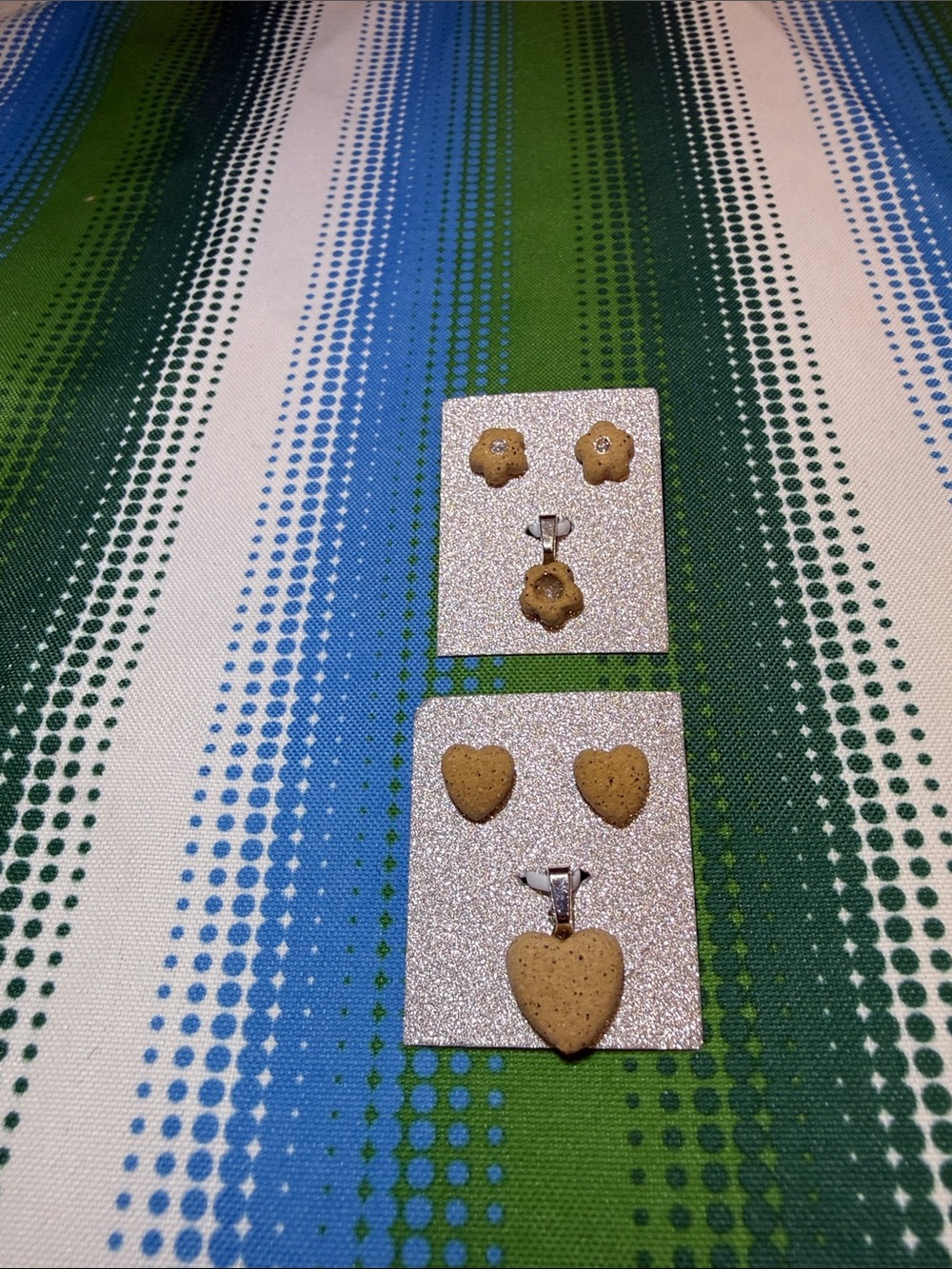 Handcrafted Heart & Flower Pendant and Earring Sets - Beige